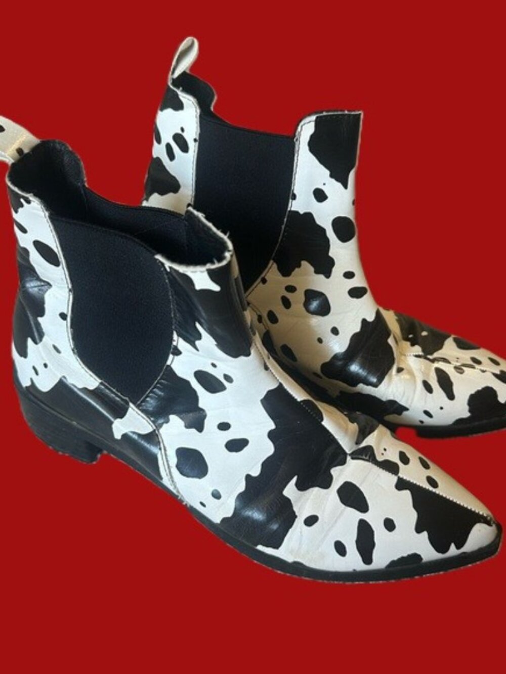 Chelsea Cow Print Black & White Ankle Boots